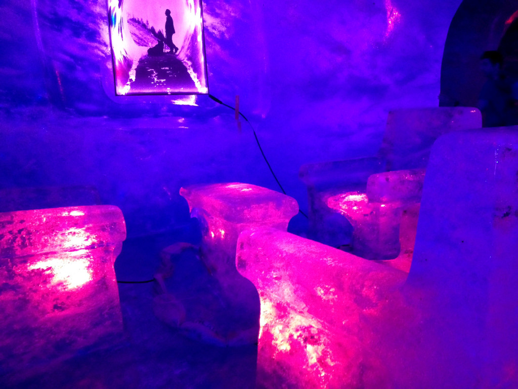 everything in the ice cave was lit with colorful LED lights, i guess to make everything seem like the college dorm room of a dude you were definitely never going to sleep with